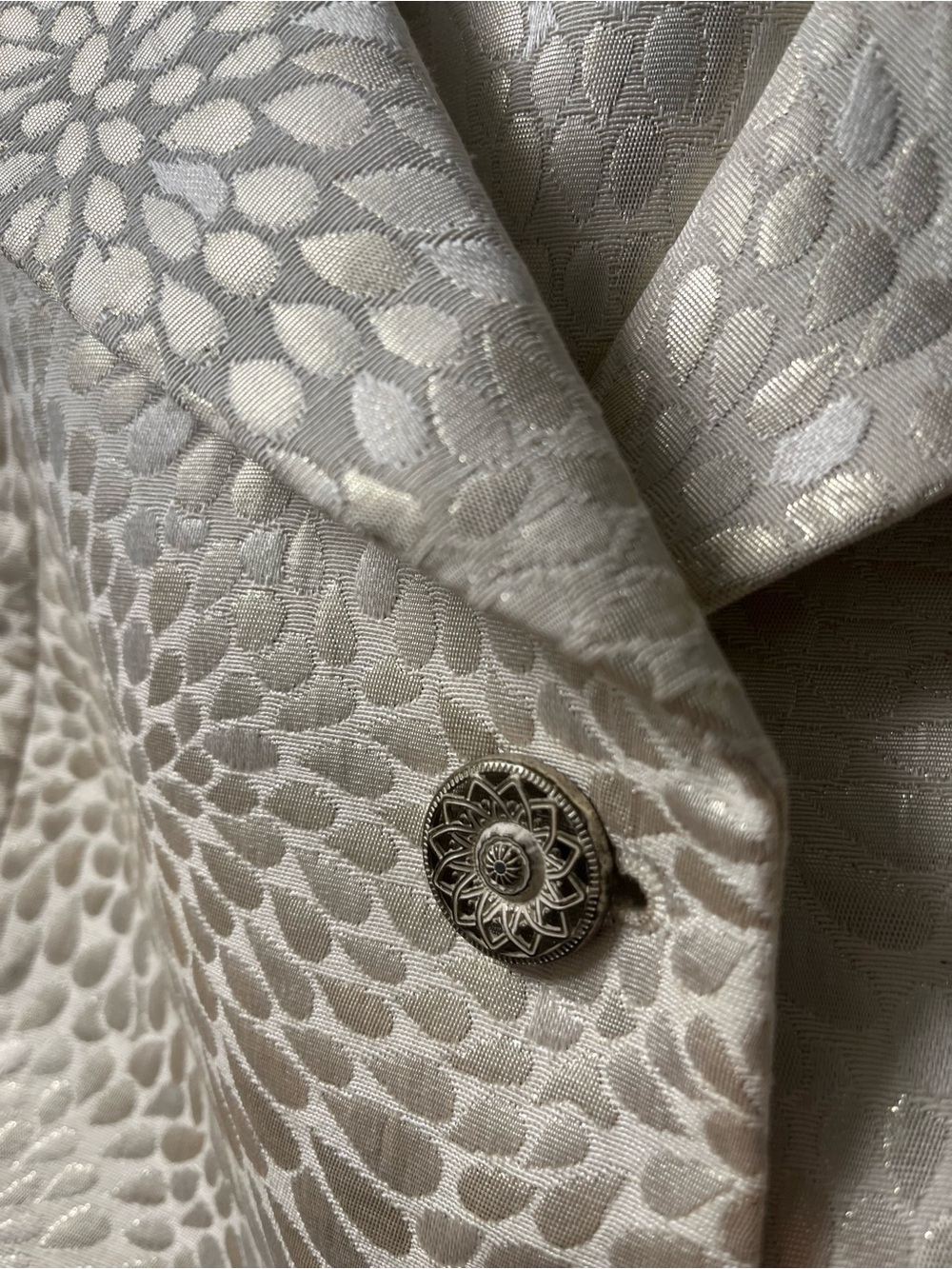 Ivory Floral Jacquard Blazer with Ornate Button with Golden Hues with skirt!